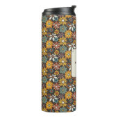 Retro Floral Brown Gold Aquamarin Personalisiert Thermosbecher (Nach links gedreht)