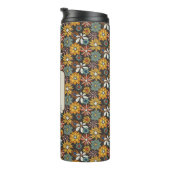 Retro Floral Brown Gold Aquamarin Personalisiert Thermosbecher (Nach rechts gedreht)