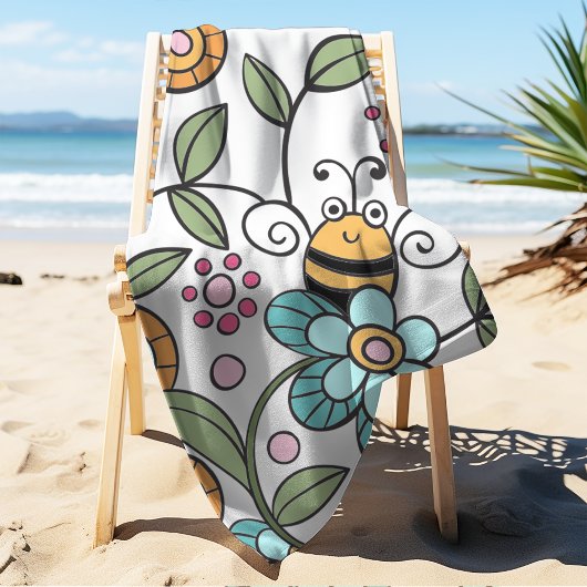 Retro Floral Bumble Bee Personalisiert Strandtuch