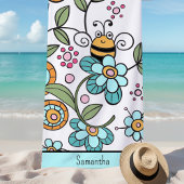 Retro Floral Bumble Bee Personalisiert Strandtuch