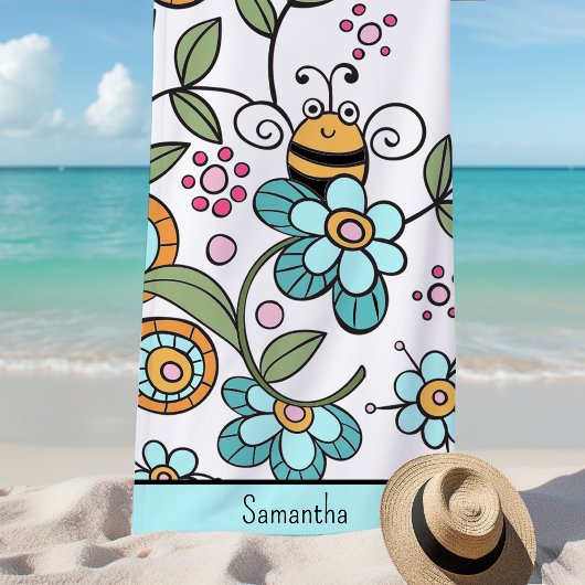 Retro Floral Bumble Bee Personalisiert Strandtuch