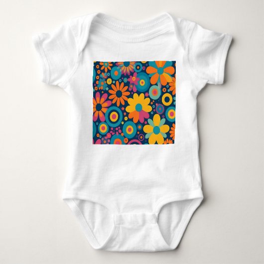 Retro Floral Burst Baby Strampler (Vorderseite)