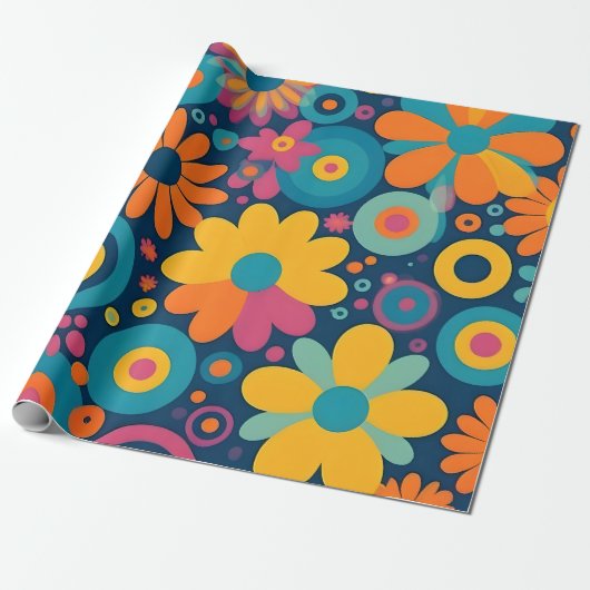 Retro Floral Burst Geschenkpapier (Ungerollt)