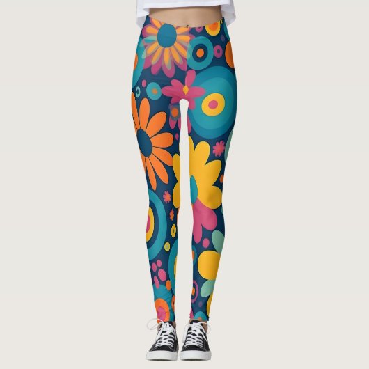 Retro Floral Burst Leggings (Vorderseite)