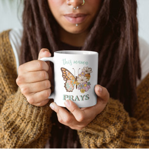 Retro Floral Butterfly Diese Mama Prays Kaffeetasse