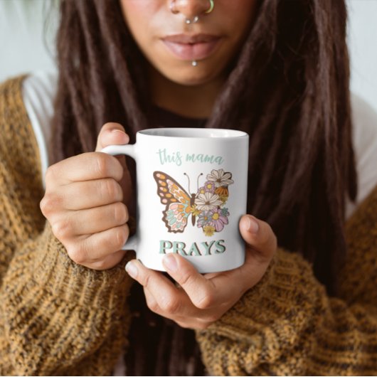 Retro Floral Butterfly Diese Mama Prays Kaffeetasse