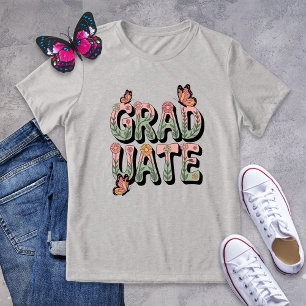 Retro Floral Butterfly Graduate Tri-Blend Shirt