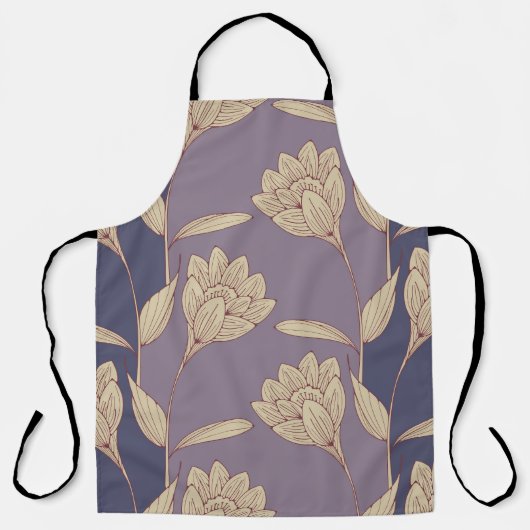 Retro Floral Crocus: Blue Mauve Wallpaper Schürze (Vorderseite)
