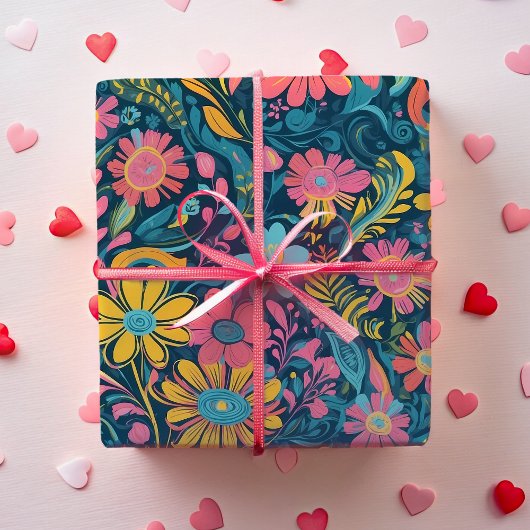 Retro Floral Daisy Valentines Geschenk für Tochter Geschenkpapier