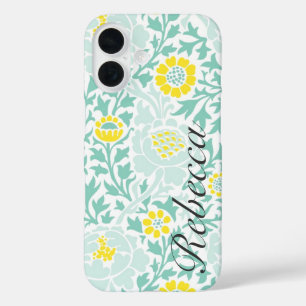 Retro Floral Damask mit Individuelle Name iPhone 16 Hülle