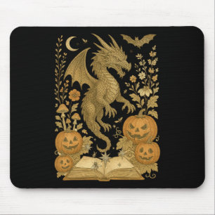 Retro Floral Dragon Buch Pumpkin Spooky Lesen Ha Mousepad