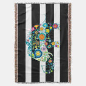 Retro Floral Elephant aus schwarzem und weißem Str Decke (Vorderseite Vertikal)