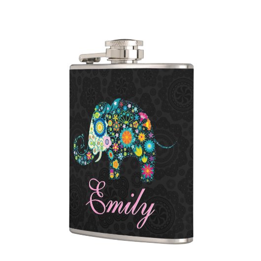 Retro Floral Elephant Design Flachmann (Links)