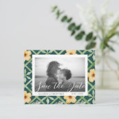 Retro Floral Emerald Foto Save the Date Hochzeit Postkarte (Stehend Vorderseite)