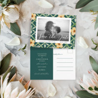 Retro Floral Emerald Foto Save the Date Hochzeit