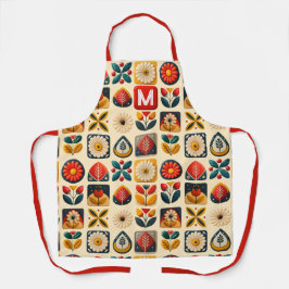 Retro floral farbig - Personalisiertes Monogramm Schürze