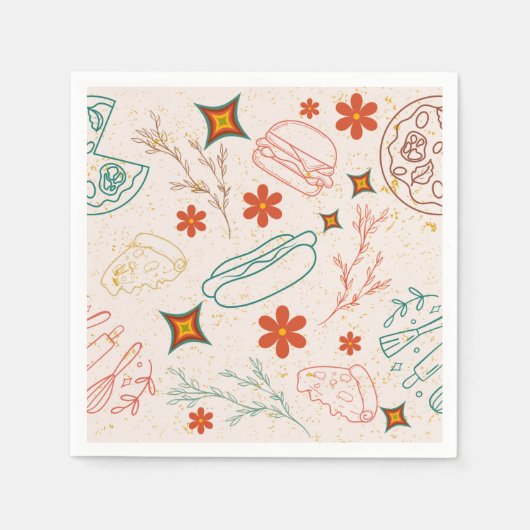 Retro Floral Fast Food Muster Serviette (Vorderseite)