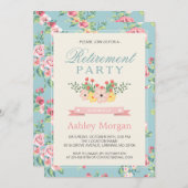 Retro Floral Feminine Women's Retirement Party Einladung (Vorne/Hinten)
