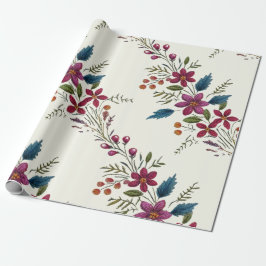 Retro Floral Folk Christmas Geschenkpapier