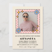 Retro Floral Foto 39. Geburtstag Einladung Blau (Vorderseite)