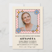 Retro Floral Foto 48. Geburtstag Einladung Blau (Vorderseite)