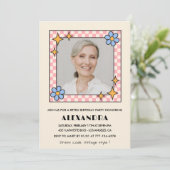 Retro Floral Foto 86. Einladung (Stehend Vorderseite)