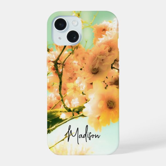 Retro Floral Foto Personalisiert iPhone 15 Hülle (Rückseite)