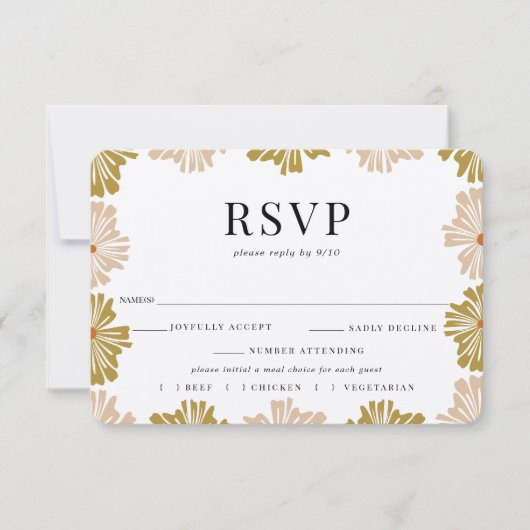 Retro Floral Frame Wedding RSVP Meal Choice (Vorderseite)