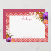 Retro Floral Fuchsia Brautparty Dankeskarte (Vorne/Hinten)