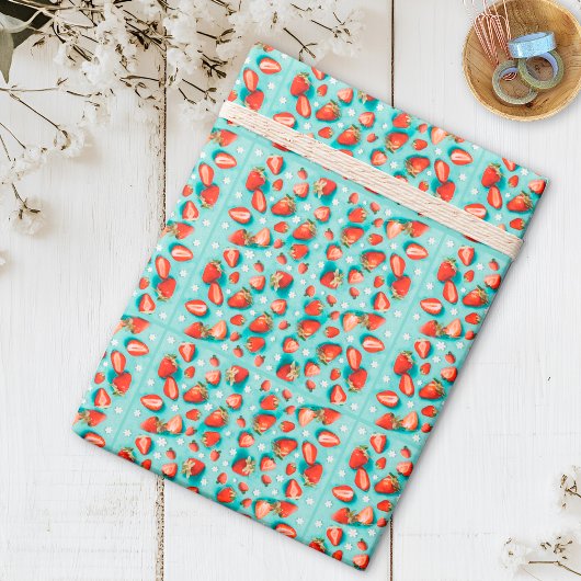 Retro Floral Geburtstag Strawberry Geschenk Geschenkpapier