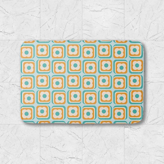 Retro Floral Geometric Muster Aqua Orange Aquamari Badematte