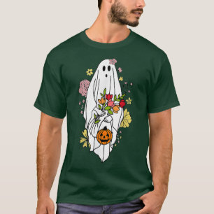 Retro Floral Ghost Niedlich Halloween T-Shirt
