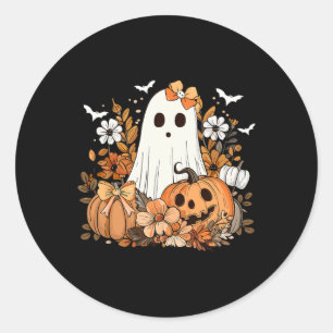 Retro Floral Ghost Niedlich Pumpkin HerbstHallowee Runder Aufkleber