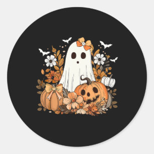 Retro Floral Ghost Niedlich Pumpkin HerbstHallowee Runder Aufkleber