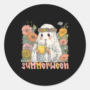 Retro Floral Ghost SommerHalloween Schwanz Niedlic Runder Aufkleber