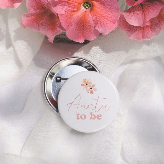 Retro Floral Girl Baby Shower Auntie To Be Button
