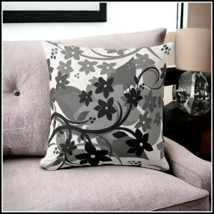[Retro Floral] Grau Botanisches Grafikdesign Kissen