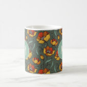 Retro Floral Green Gold Orange Monogramm Kaffeetasse (Mittel)