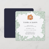 Retro Floral Greenery Frame Wedding Invitation Einladung (Vorne/Hinten)