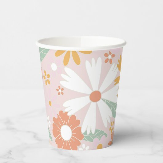 Retro Floral groovy Birthday Pappbecher (Links)