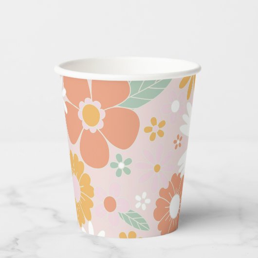 Retro Floral groovy Birthday Pappbecher (Vorderseite)