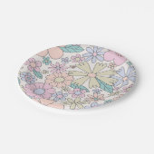 Retro Floral groovy Birthday Pappteller (Schrägansicht)
