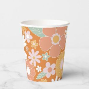 Retro Floral Groovy Geburtstagspapier Cups Pappbecher