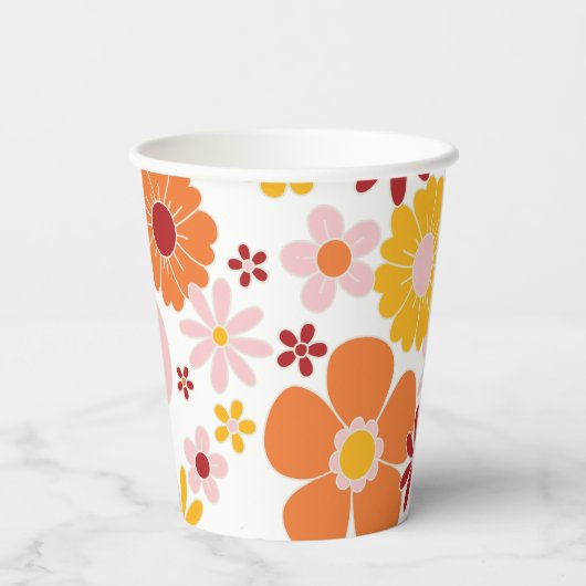 Retro Floral Groovy Geburtstagspapier Cups Pappbecher (Rückseite)