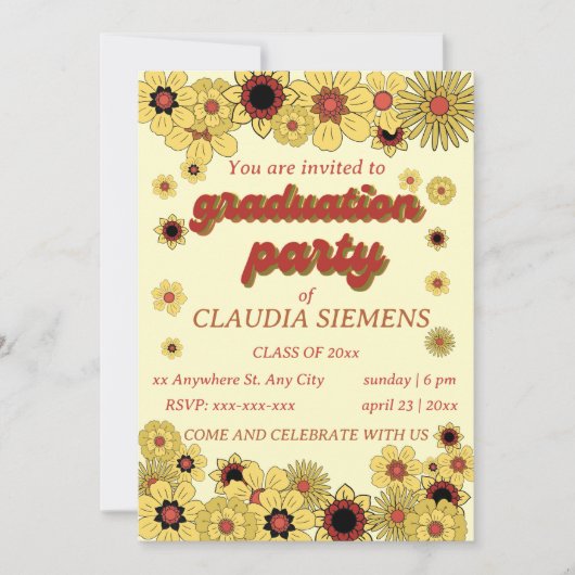 Retro Floral Groovy Graduation Feiertagskarte (Vorderseite)
