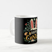 Retro Floral Happy Easter Bunny Boho Spring Kaffeetasse (Vorderseite Links)
