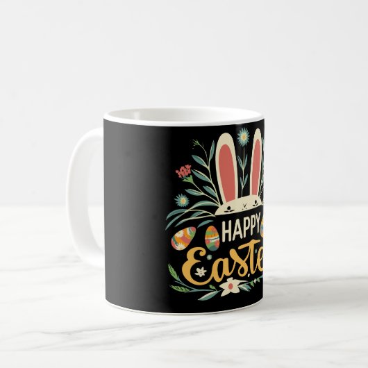 Retro Floral Happy Easter Bunny Boho Spring Kaffeetasse (Vorderseite Links)