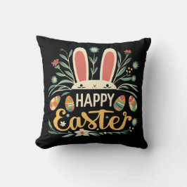 Retro Floral Happy Easter Bunny Boho Spring Kissen