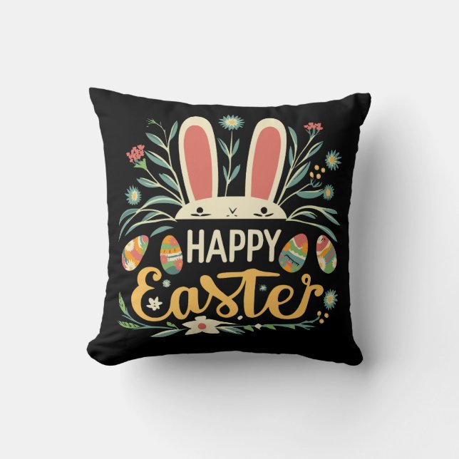 Retro Floral Happy Easter Bunny Boho Spring Kissen (Vorderseite)