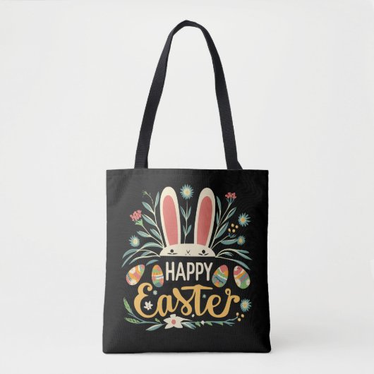 Retro Floral Happy Easter Bunny Boho Spring Tasche (Vorderseite)